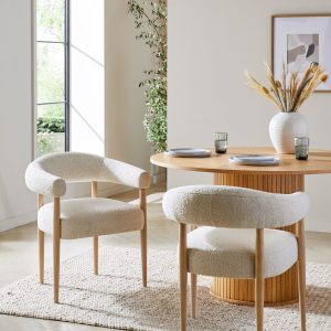 DESTINY282|Casual Boucle Oyster Aire Light Wood Leg Dining Chairs