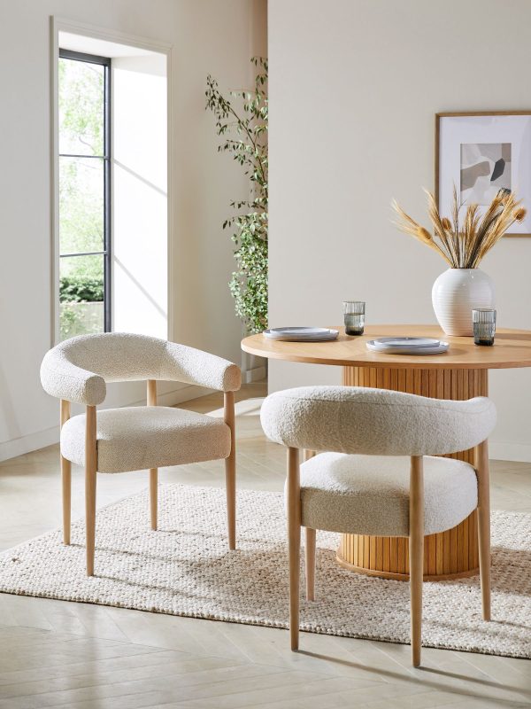 DESTINY282|Casual Boucle Oyster Aire Light Wood Leg Dining Chairs