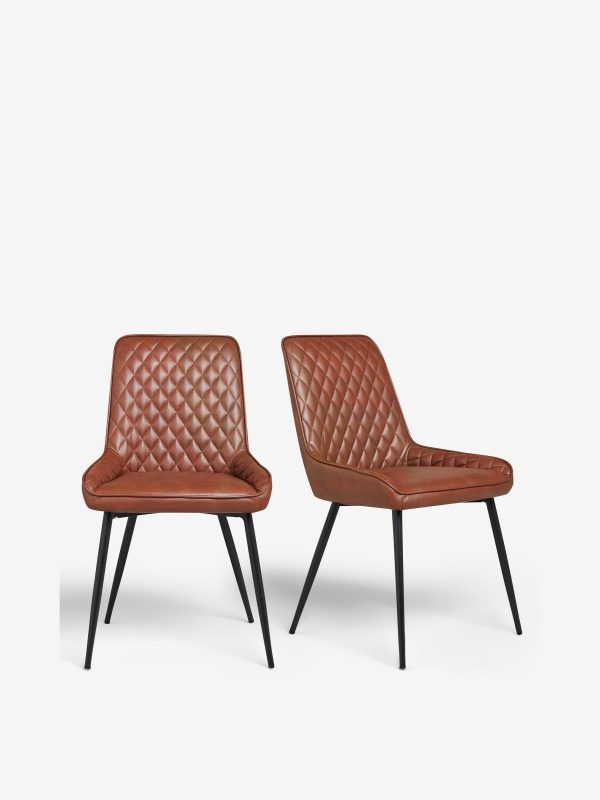 DESTINY273|Faux Leather Tan Brown Black Leg Quilted Dining Chairs - Image 3