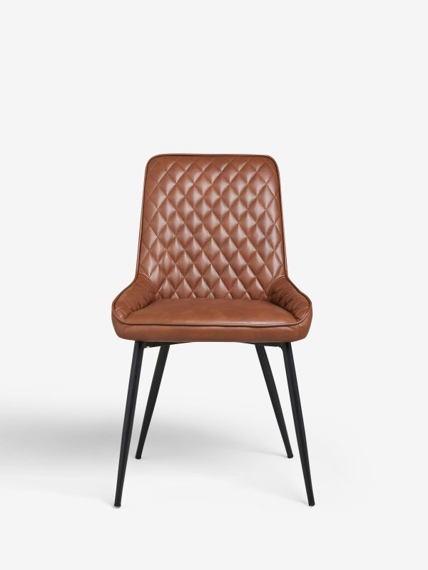 DESTINY273|Faux Leather Tan Brown Black Leg Quilted Dining Chairs - Image 4