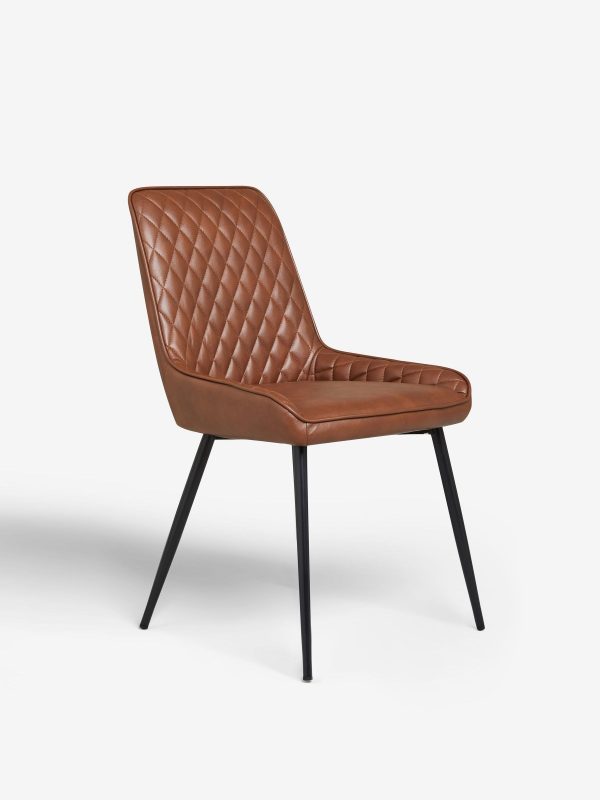 DESTINY273|Faux Leather Tan Brown Black Leg Quilted Dining Chairs - Image 5