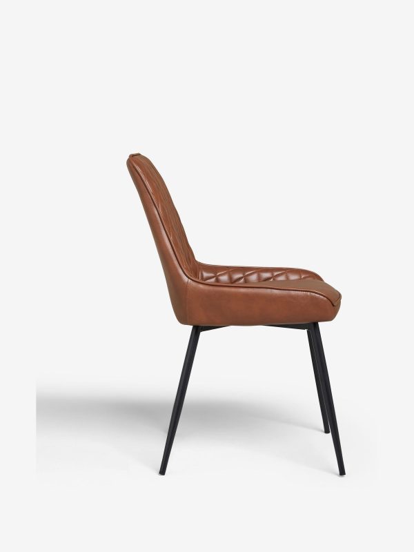 DESTINY273|Faux Leather Tan Brown Black Leg Quilted Dining Chairs - Image 6