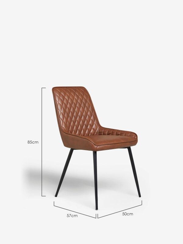 DESTINY273|Faux Leather Tan Brown Black Leg Quilted Dining Chairs - Image 7