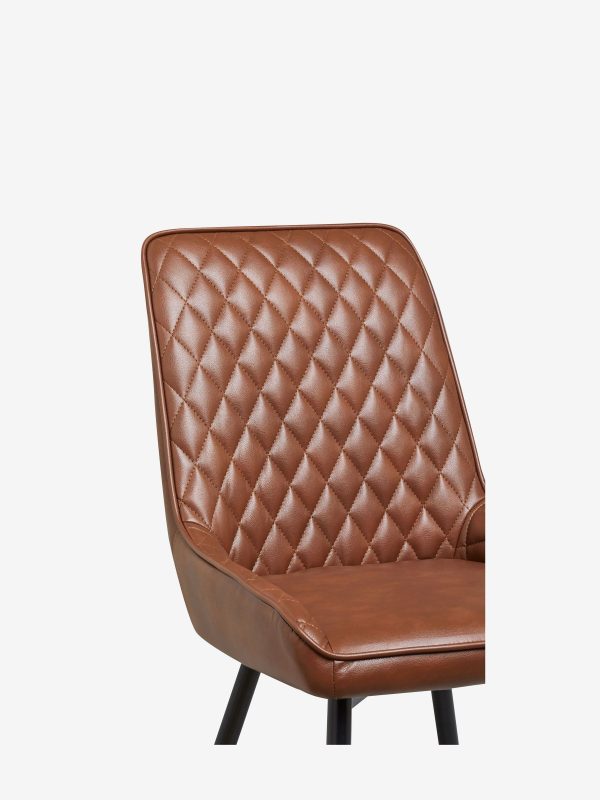 DESTINY273|Faux Leather Tan Brown Black Leg Quilted Dining Chairs - Image 8