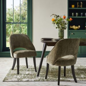 DESTINY281|Plush Chenille Moss Green Remi Black Leg Dining Chairs