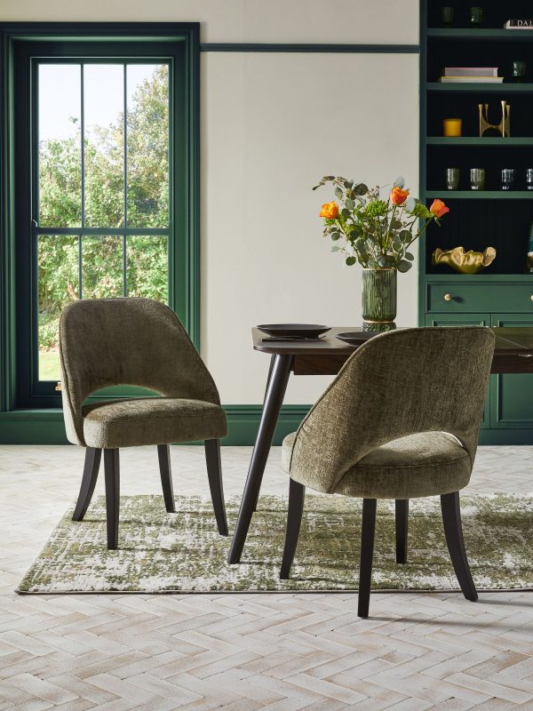 DESTINY281|Plush Chenille Moss Green Remi Black Leg Dining Chairs