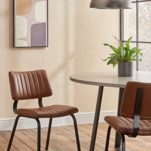 DESTINY278|Faux Leather Tan Brown Aiden Black Leg Dining Chairs