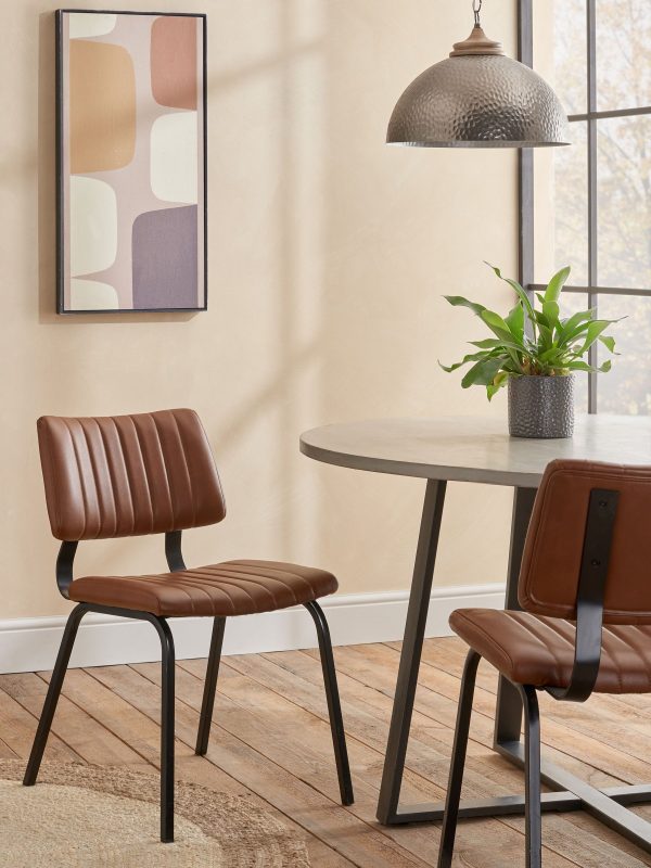 DESTINY278|Faux Leather Tan Brown Aiden Black Leg Dining Chairs