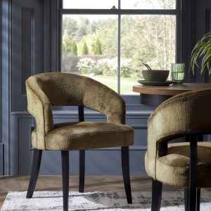 DESTINY280|Plush Chenille Moss Green Remi Black Leg Dining Chairs