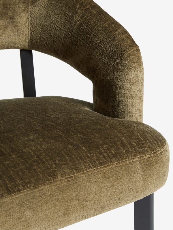 DESTINY280|Plush Chenille Moss Green Remi Black Leg Dining Chairs - Image 6