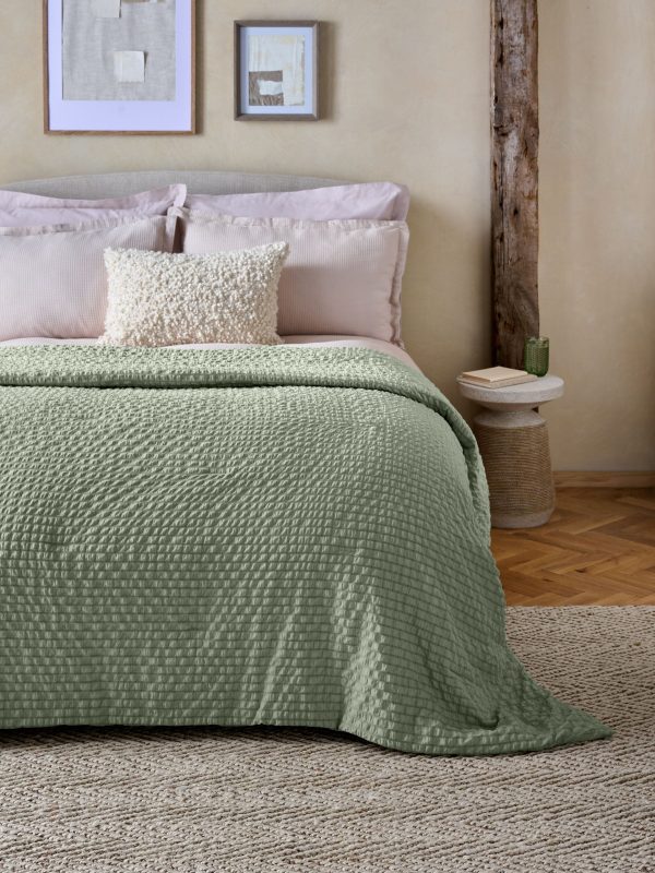 DESTINY311|Sage Green Crinkle Textured Bedspread