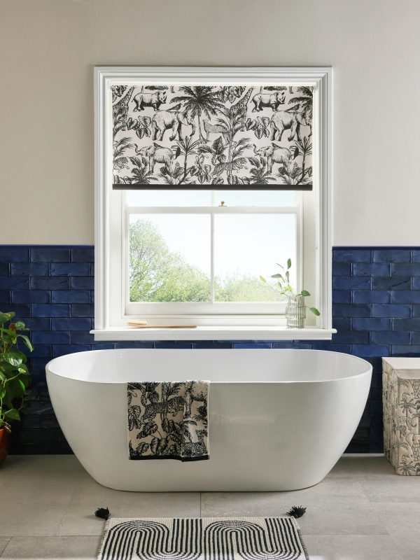 DESTINY294|Monochrome Ready Made Blackout Bathroom Roller Blind Safari Print