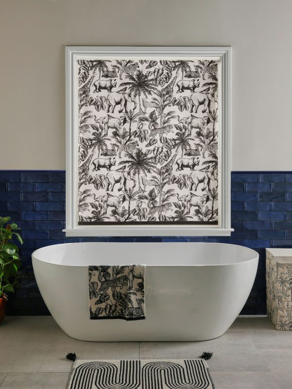 DESTINY294|Monochrome Ready Made Blackout Bathroom Roller Blind Safari Print - Image 3
