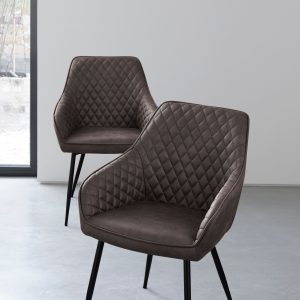 DESTINY277|Faux Leather Peppercorn Brown Black Leg Quilted Dining Chairs