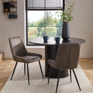 DESTINY272|Faux Leather Peppercorn Brown Black Leg Quilted Dining Chairs