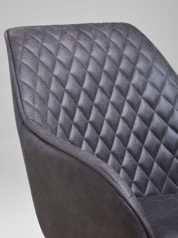 DESTINY275|Faux Leather Dark Grey Black Leg Quilted Dining Chairs - Image 2