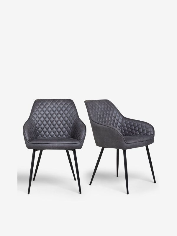 DESTINY275|Faux Leather Dark Grey Black Leg Quilted Dining Chairs - Image 3