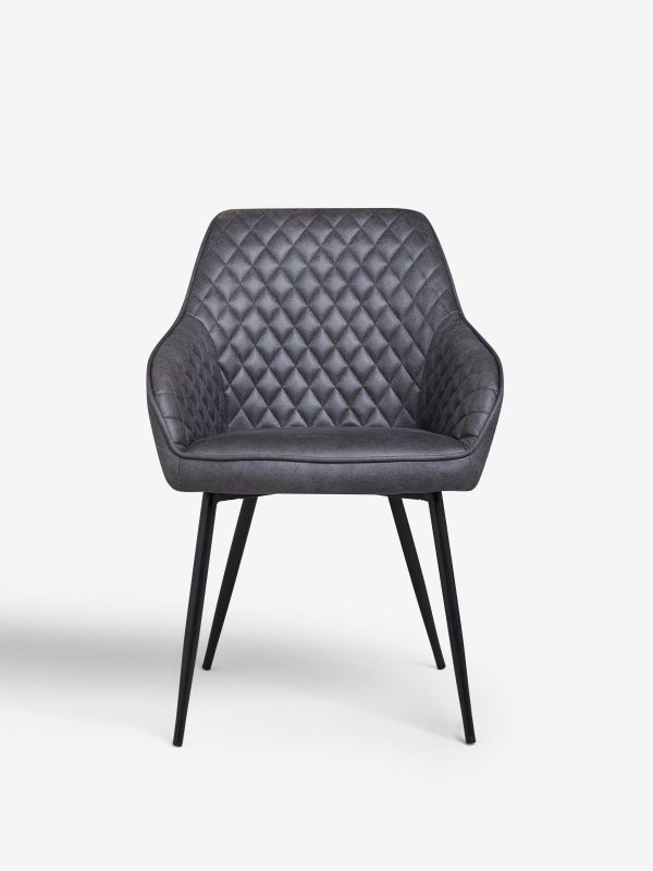 DESTINY275|Faux Leather Dark Grey Black Leg Quilted Dining Chairs - Image 6