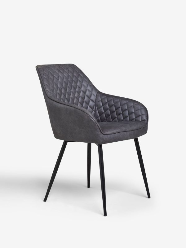 DESTINY275|Faux Leather Dark Grey Black Leg Quilted Dining Chairs - Image 7