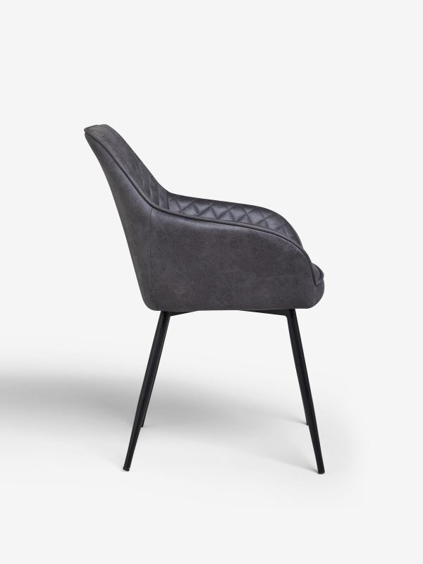 DESTINY275|Faux Leather Dark Grey Black Leg Quilted Dining Chairs - Image 8