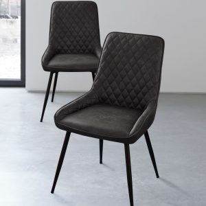 DESTINY271|Faux Leather Dark Grey Black Leg Quilted Dining Chairs