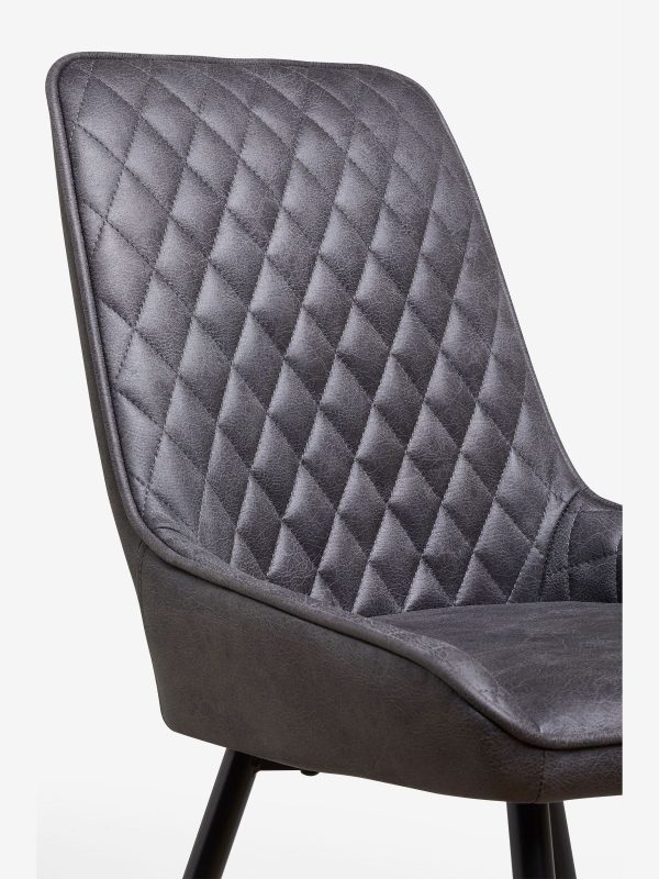 DESTINY271|Faux Leather Dark Grey Black Leg Quilted Dining Chairs - Image 10