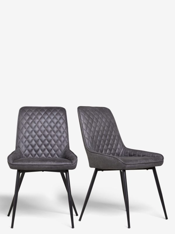 DESTINY271|Faux Leather Dark Grey Black Leg Quilted Dining Chairs - Image 3