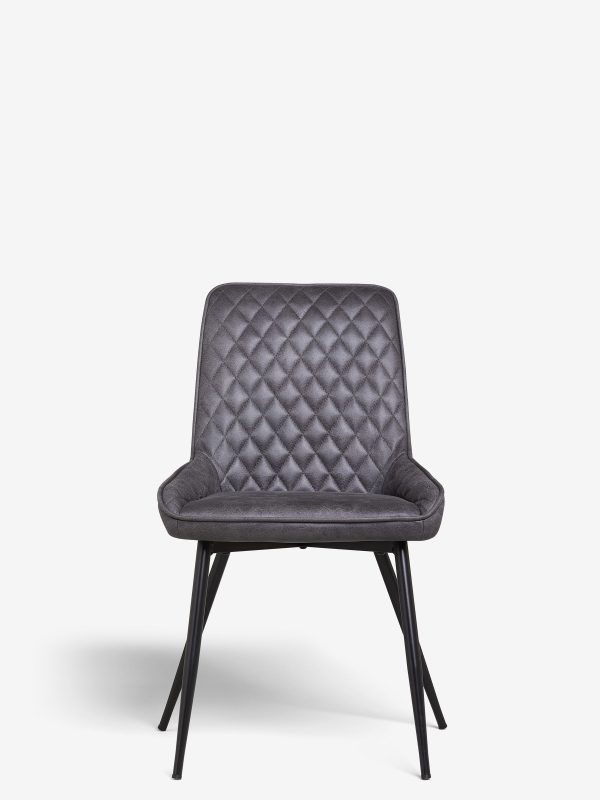 DESTINY271|Faux Leather Dark Grey Black Leg Quilted Dining Chairs - Image 6