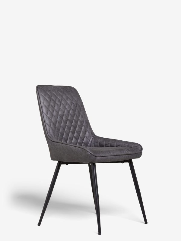 DESTINY271|Faux Leather Dark Grey Black Leg Quilted Dining Chairs - Image 8