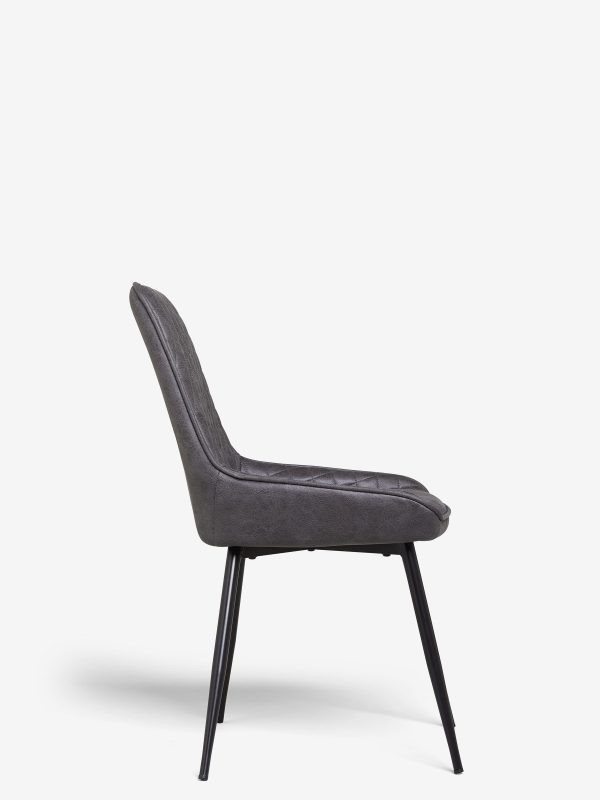 DESTINY271|Faux Leather Dark Grey Black Leg Quilted Dining Chairs - Image 9