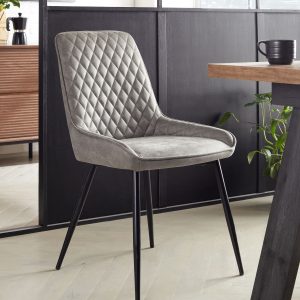 DESTINY279|Faux Leather Light Grey Black Leg Quilted Dining Chairs