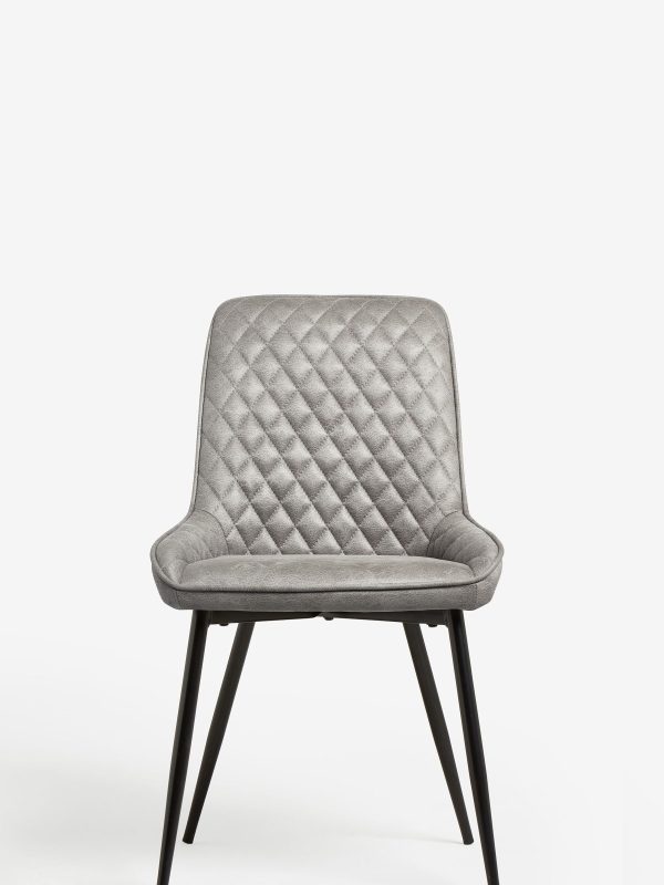 DESTINY279|Faux Leather Light Grey Black Leg Quilted Dining Chairs - Image 3
