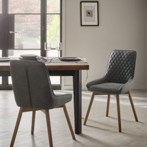 DESTINY284|Faux Leather Dark Grey Dark Wood Leg Quilted Dining Chairs