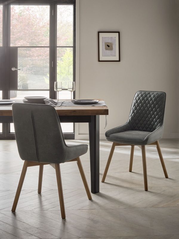 DESTINY284|Faux Leather Dark Grey Dark Wood Leg Quilted Dining Chairs