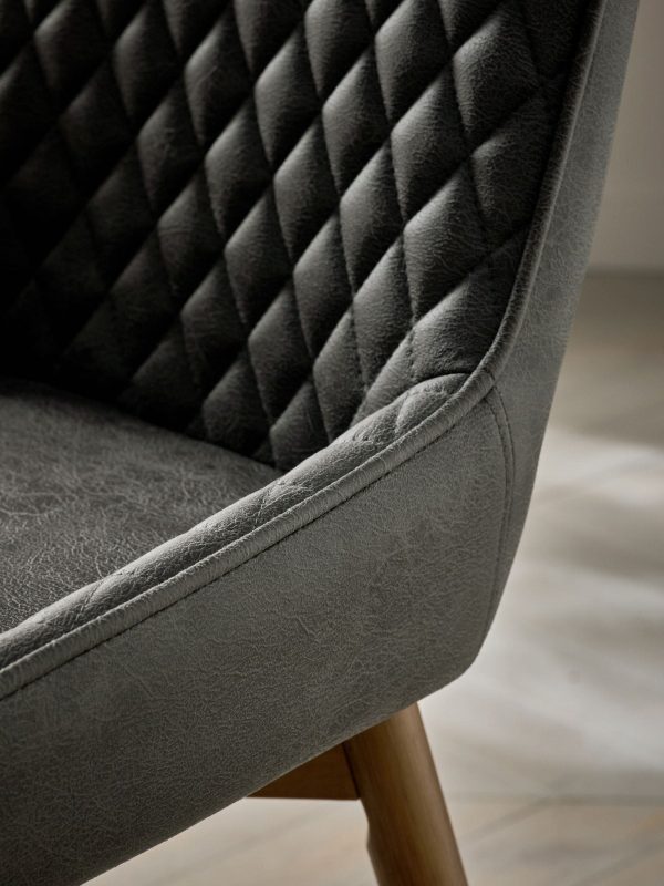 DESTINY284|Faux Leather Dark Grey Dark Wood Leg Quilted Dining Chairs - Image 2