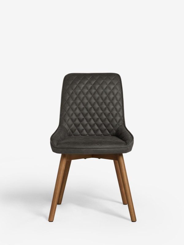 DESTINY284|Faux Leather Dark Grey Dark Wood Leg Quilted Dining Chairs - Image 4