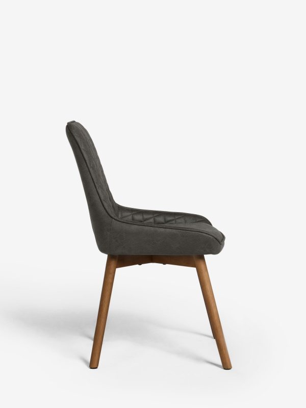 DESTINY284|Faux Leather Dark Grey Dark Wood Leg Quilted Dining Chairs - Image 5