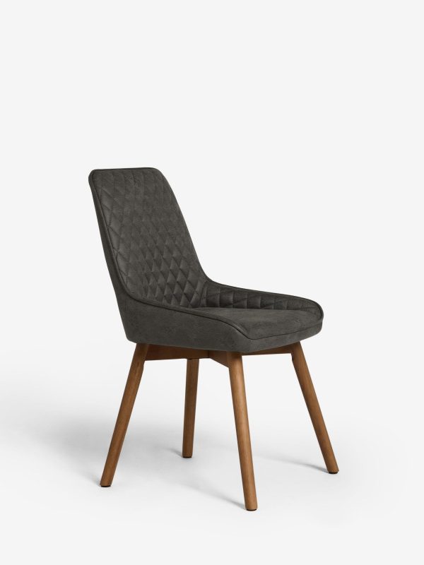 DESTINY284|Faux Leather Dark Grey Dark Wood Leg Quilted Dining Chairs - Image 6