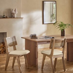 DESTINY274|Contemporary Tweed Linen Natural Abel Dark Wood Leg Dining Chairs