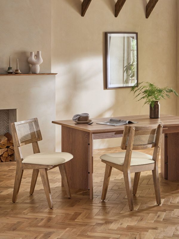 DESTINY274|Contemporary Tweed Linen Natural Abel Dark Wood Leg Dining Chairs