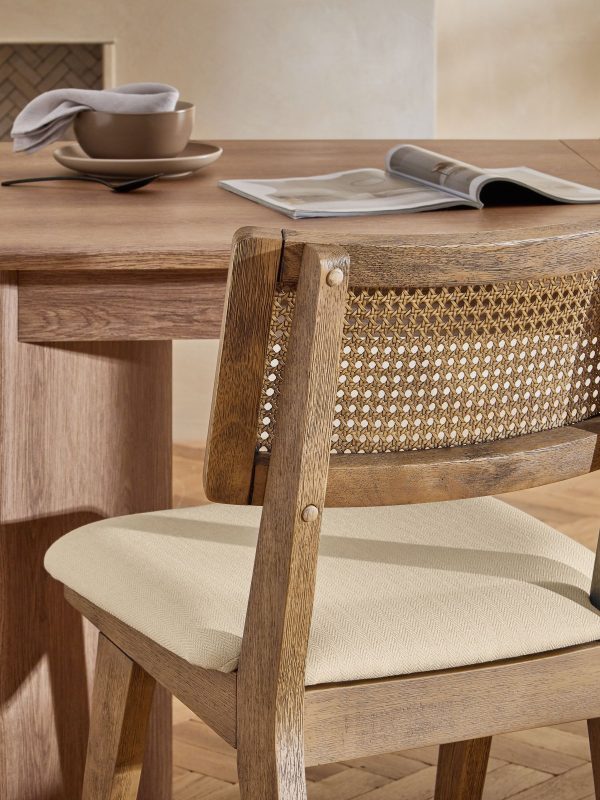 DESTINY274|Contemporary Tweed Linen Natural Abel Dark Wood Leg Dining Chairs - Image 2