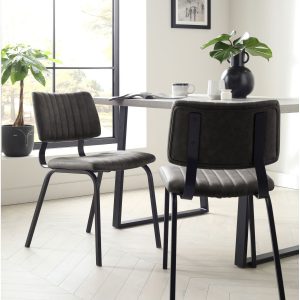 DESTINY283|Faux Leather Dark Grey Aiden Black Leg Dining Chairs