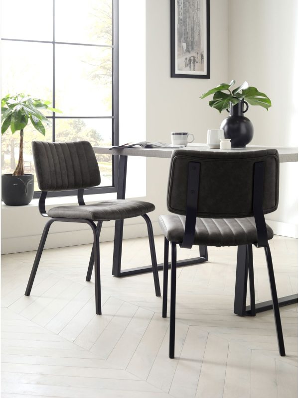DESTINY283|Faux Leather Dark Grey Aiden Black Leg Dining Chairs